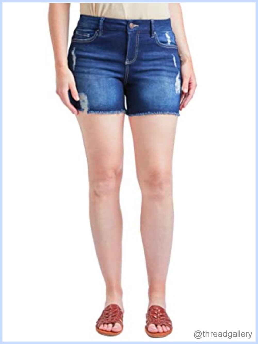 Women's Curvy High Rise Frayed Hem Denim Shorts High Stretch